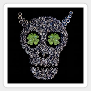 Creepy Mechanical Skull & Green Clovers St Patricks Day Sticker